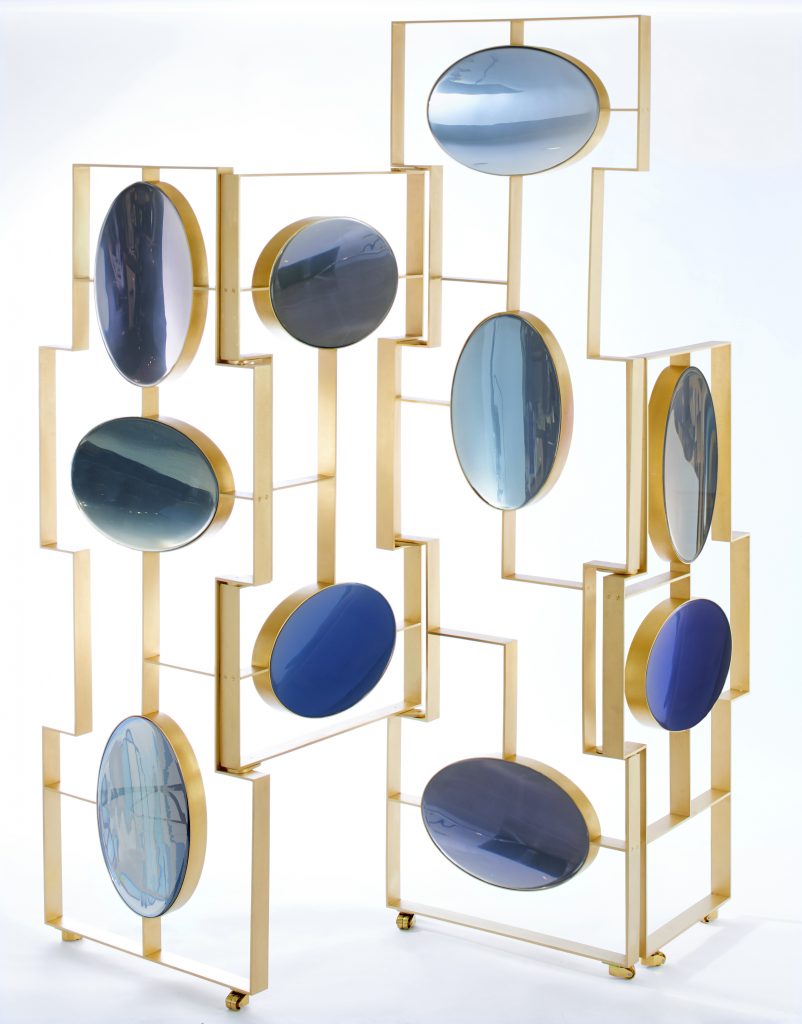 McCollin Bryan, Aurora folding screen, McB 109, tones of blue, open ...