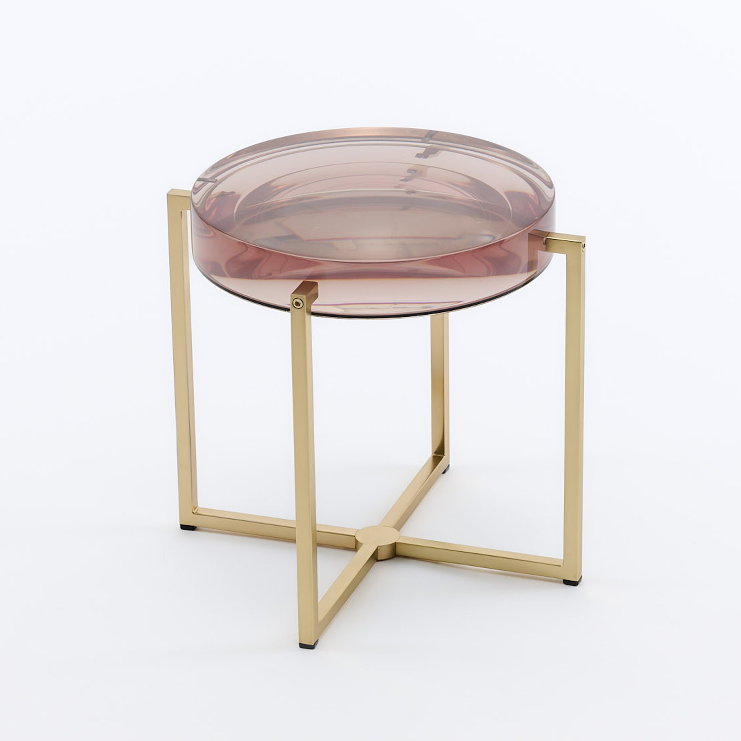 Pinky grey resin coffee table with brass legs